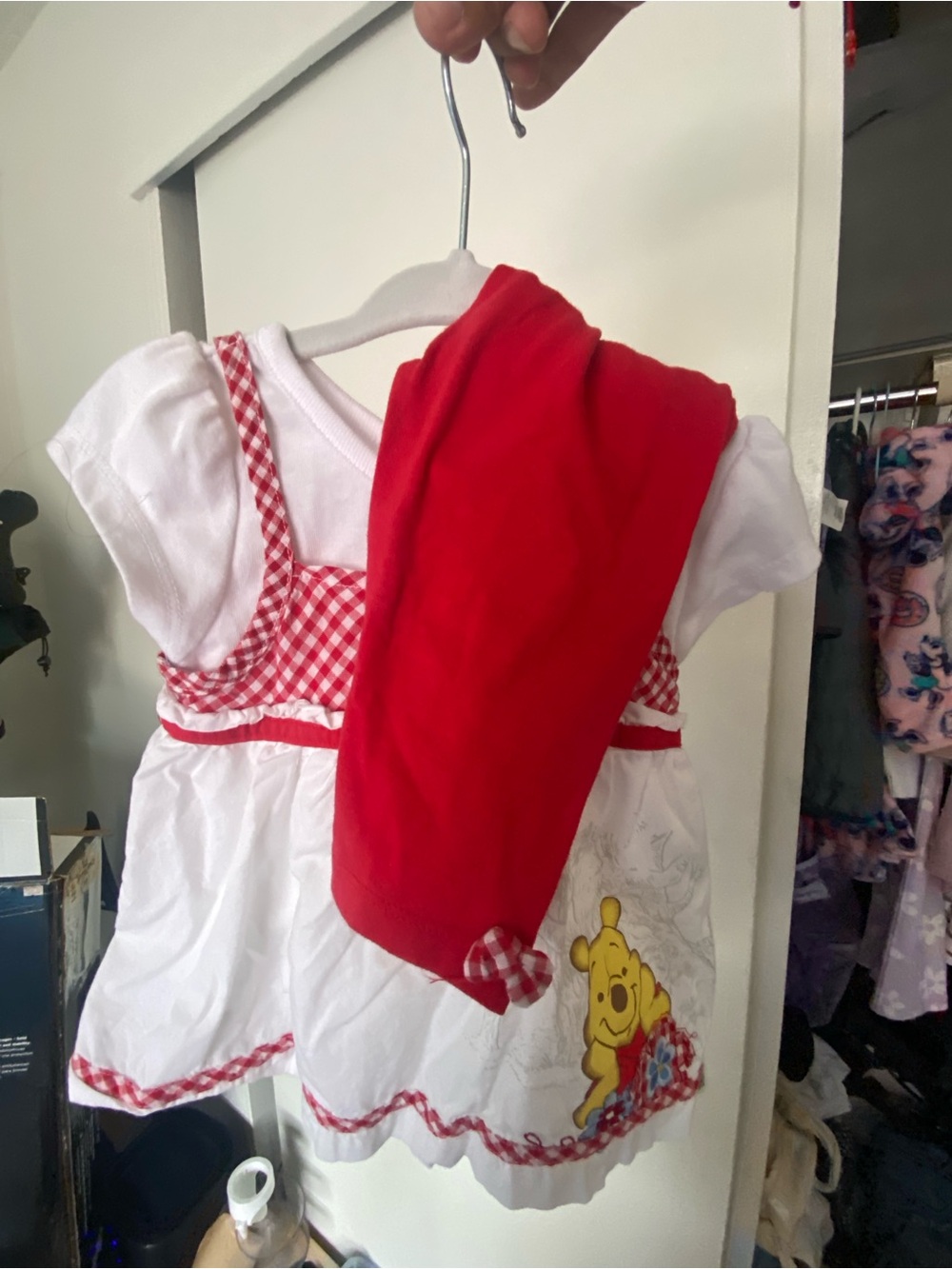 Winnie the Pooh Red & White Baby Dress with Red Leggings